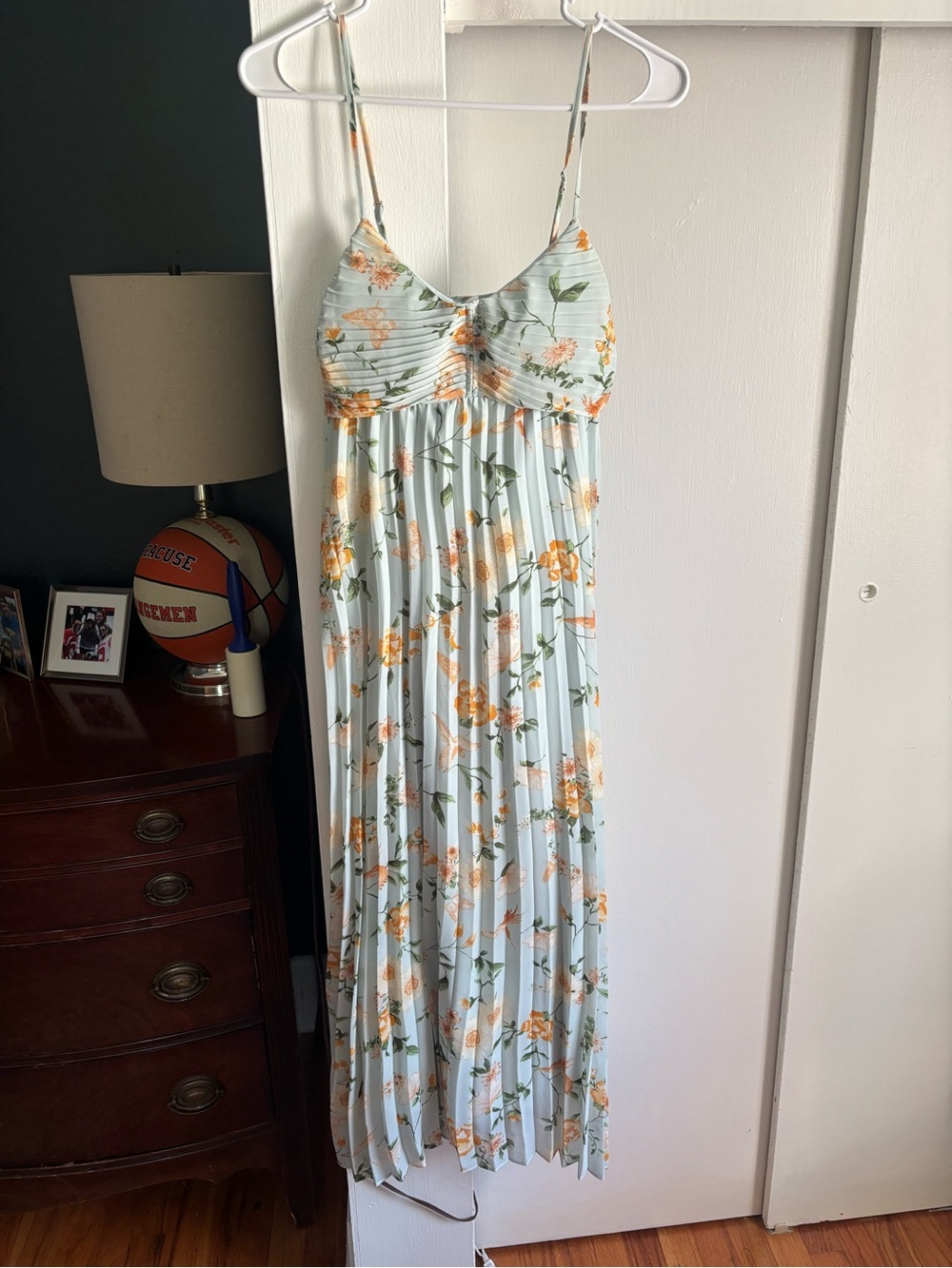 Light Blue Floral Spaghetti-Strap Maxi Dress